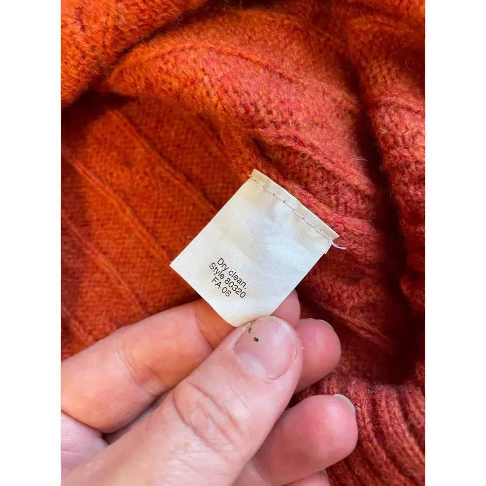 J. Crew Men's Lambs Wool Cable Knit Zip Up Pull On Henley Sweater Large Orange